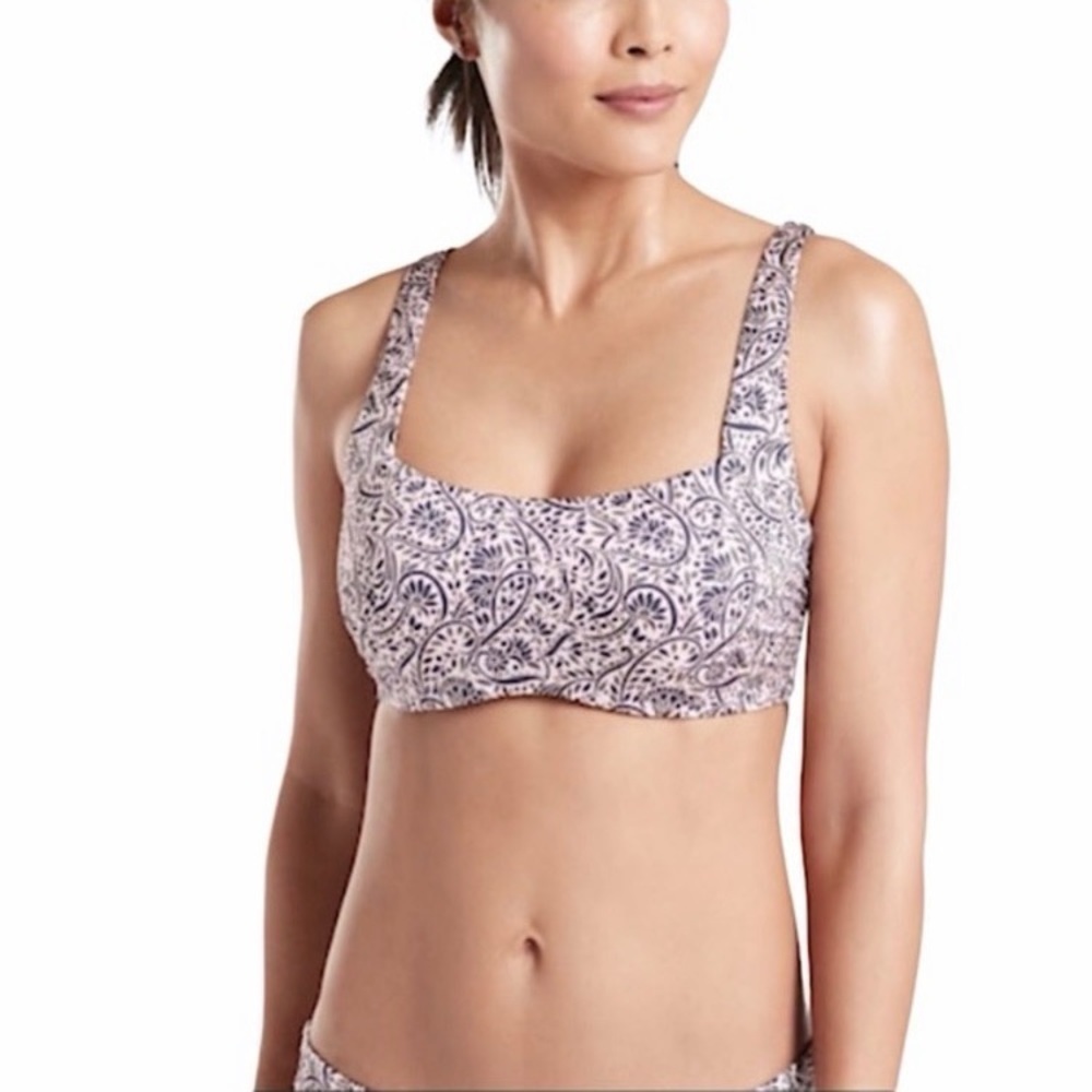 Athleta Aqualuxe Cream And Grey Swim Bikini Top Size 32D